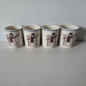 VTG Meiwa Winter Skies Natural Glaze Stoneware Votive Holder Set Xmas Snowman